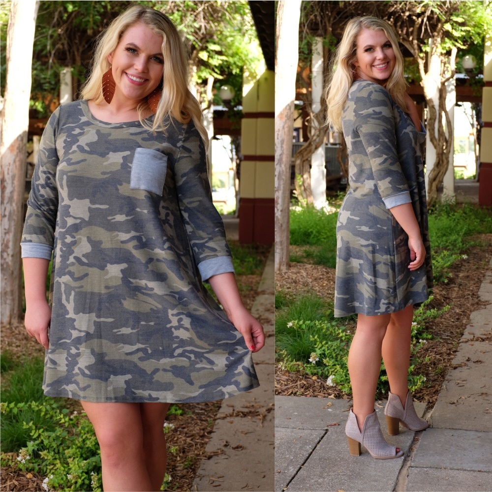 PLUS Soft Camo Dress with Front Pocket